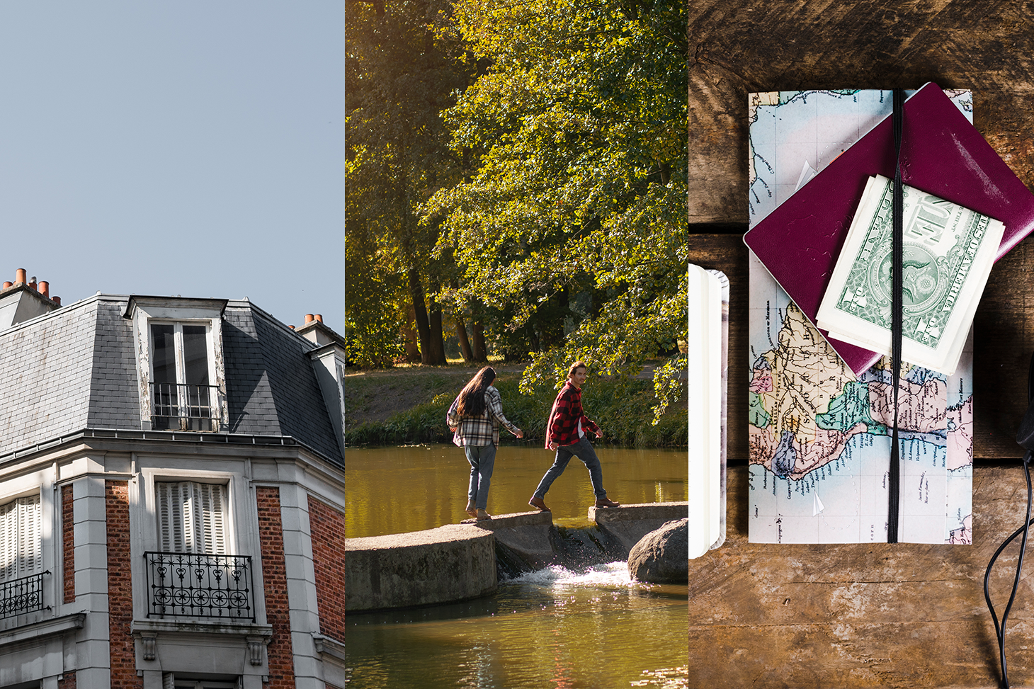 Three picture about travelling